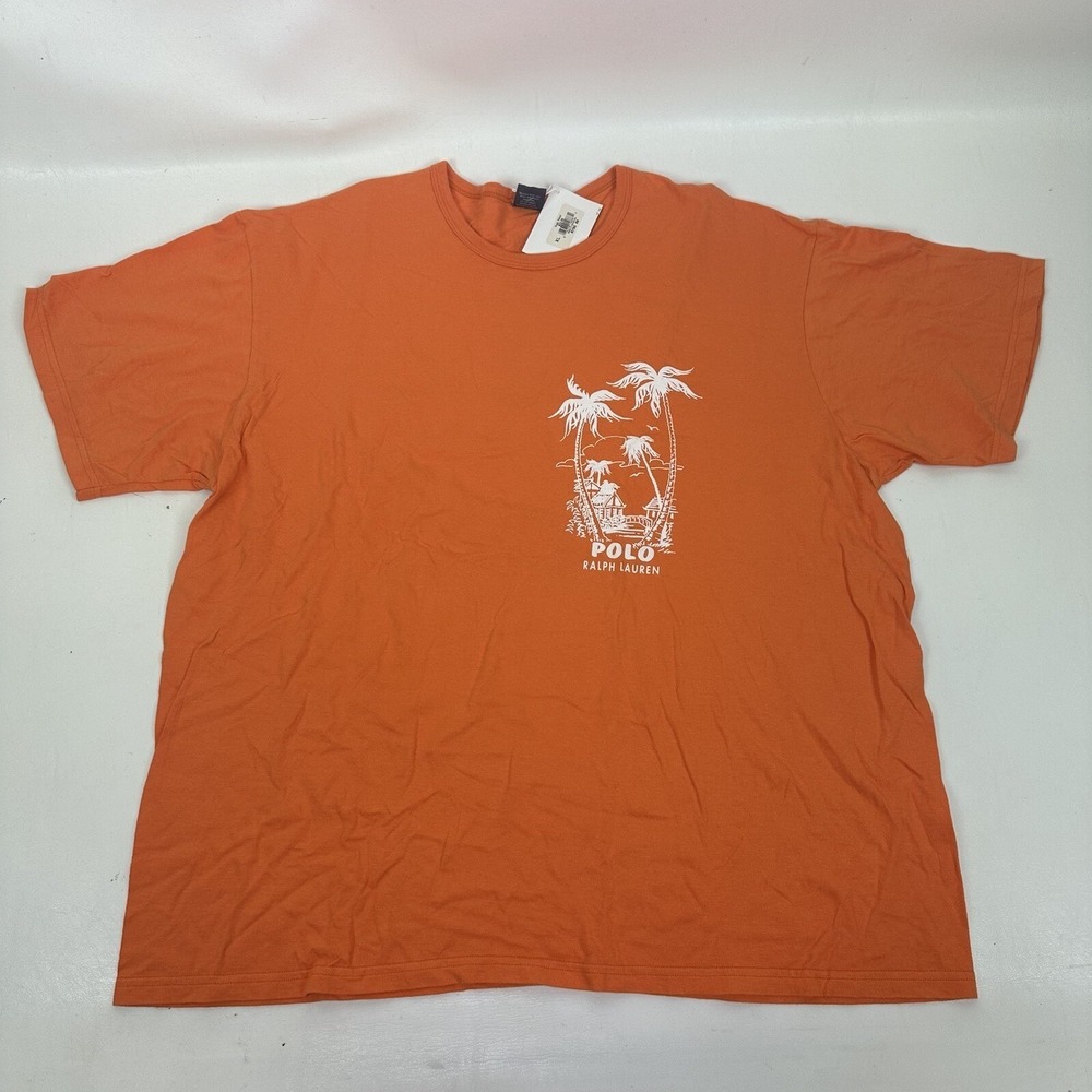 Polo Ralph Lauren Single Stitch T Shirt Graphic Men's Size XL Orange Vintage NWT